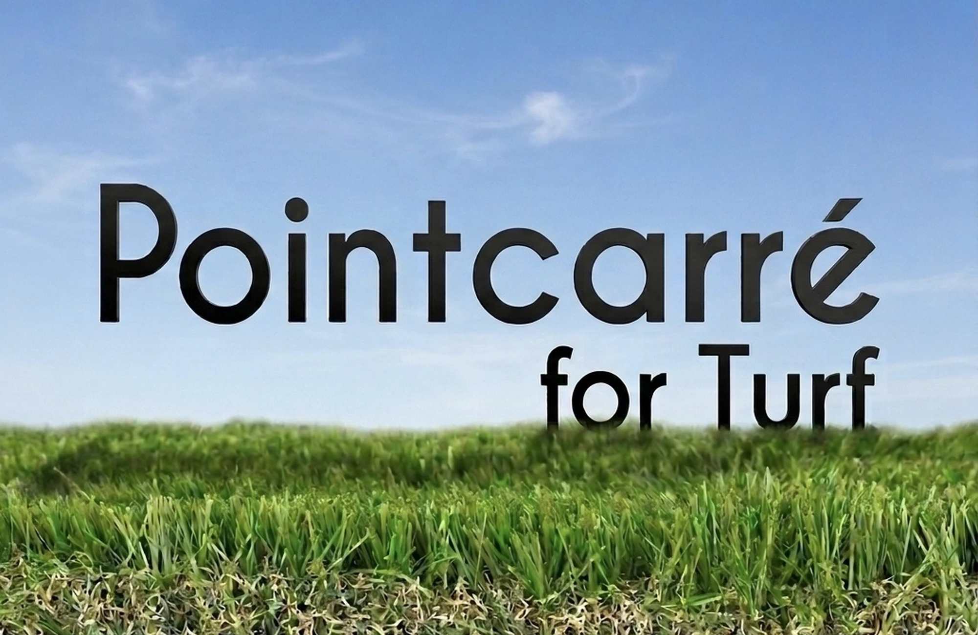 Pointcarre for Turf: the Pointcarre logo set against a synthetic grass background, illustrating Pointcarre's new artificial turf design software