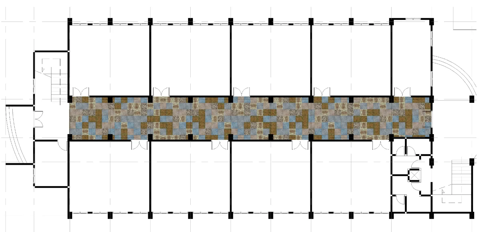 Carpet tile area defined on a real architecture floor plan in Pointcarre Tiling software
