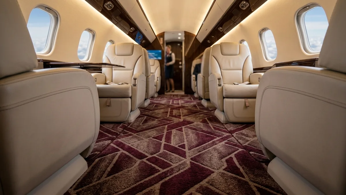 Broadloom carpet simulation for a private jet cabin, created with Pointcarre carpet design software