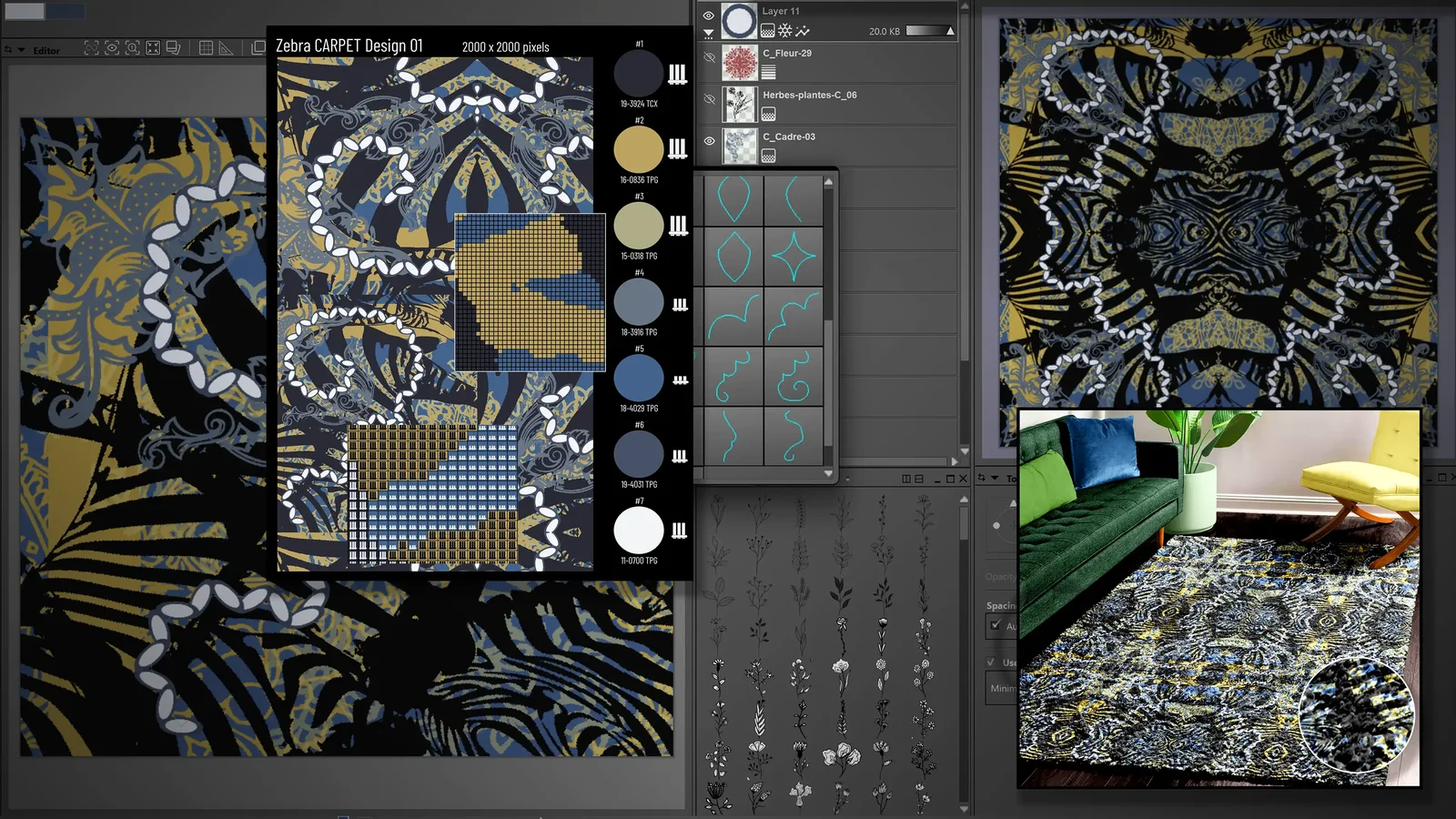 Tuft Design drawing tool in Pointcarre broadloom carpet CAD software, one function per point