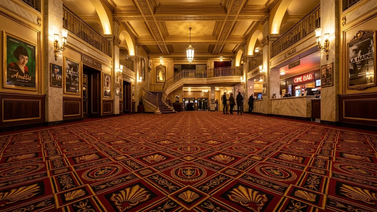 Broadloom carpet simulation for a cinema public area, rendered with Pointcarre Tuft CAD software