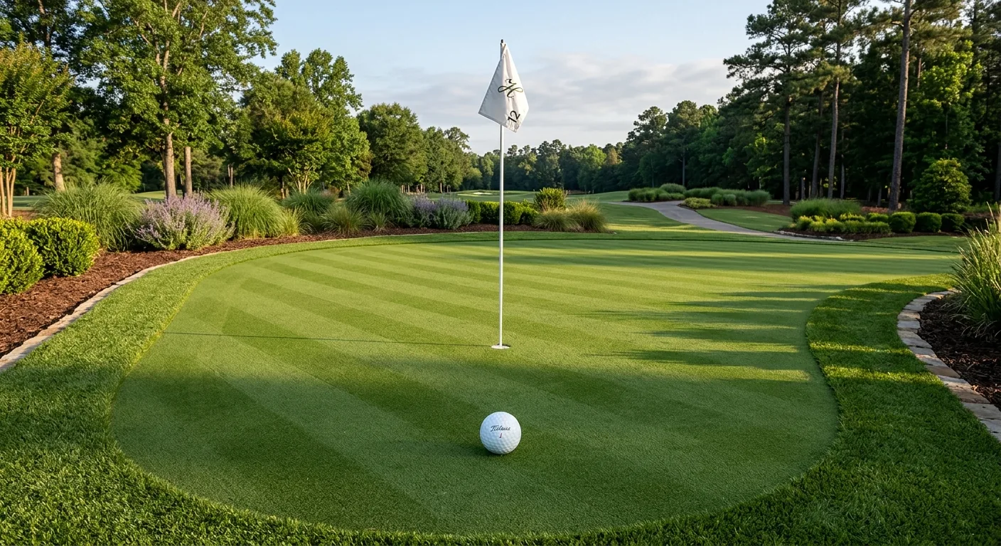 Synthetic turf golf putting green with mowing stripe pattern, designed in Pointcarre turf CAD software